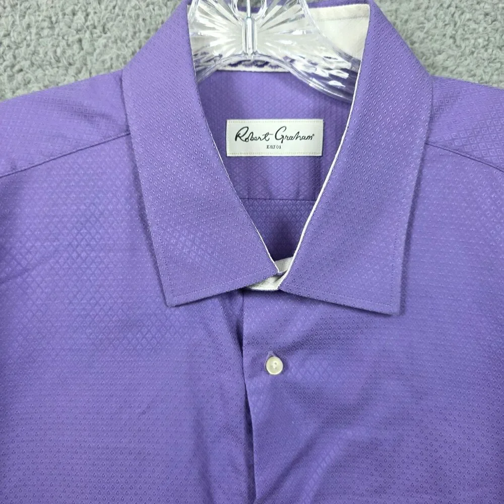 Robert Graham Men's Purple Micro Diamond Pattern Button-Up Shirt Size 18